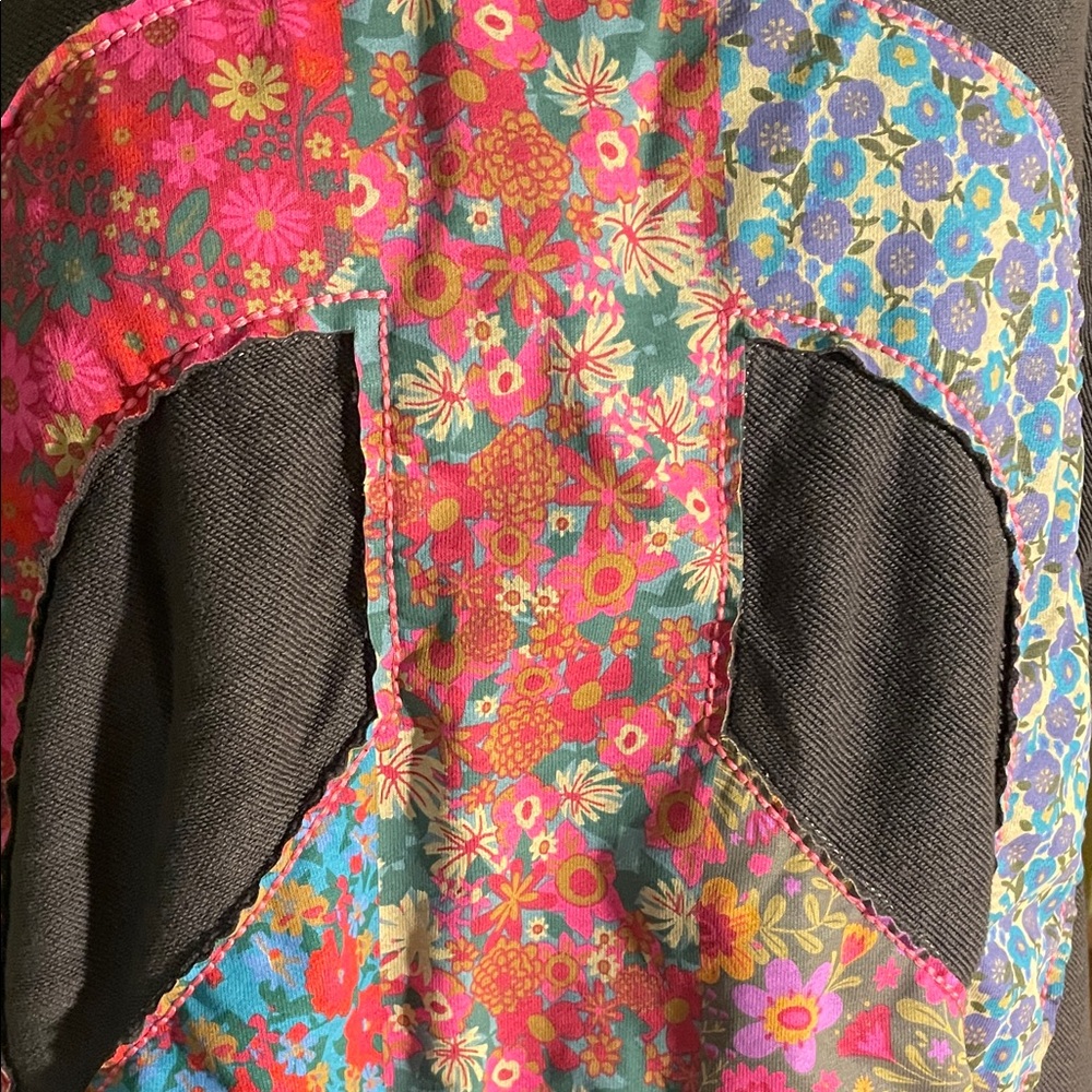 NATURAL LIFE Peace Sign Flower Print Appliqué Mini Sweatshirt Dress Lagan Look - Picture 2 of 6